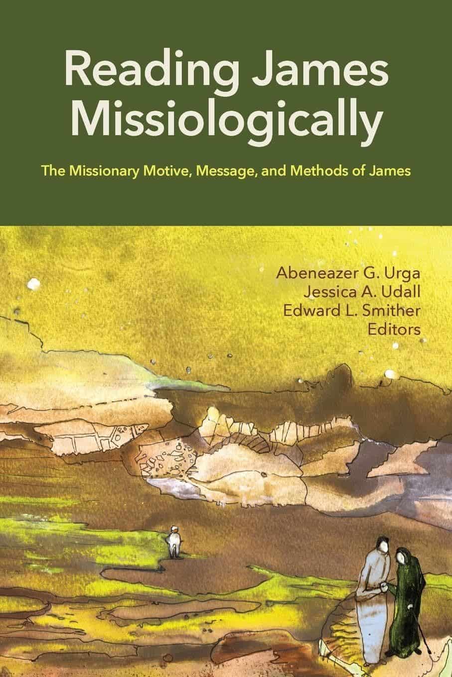 Book cover of 'Reading James Missionologically' with abstract landscape art.